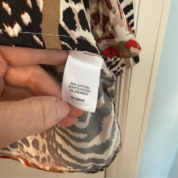 Allison Daley Shirt Button Up Animal Print Tan & Black Patchwork Size PXL - Picture 7 of 12